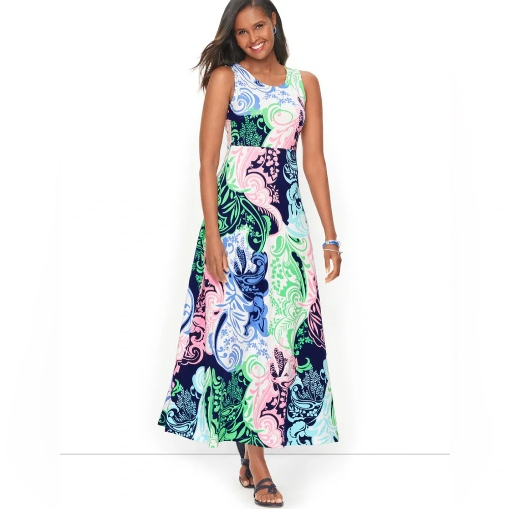Talbots Twist Back Maxi Dress - Paisley Print Pastel size Large Petite - Picture 12 of 12